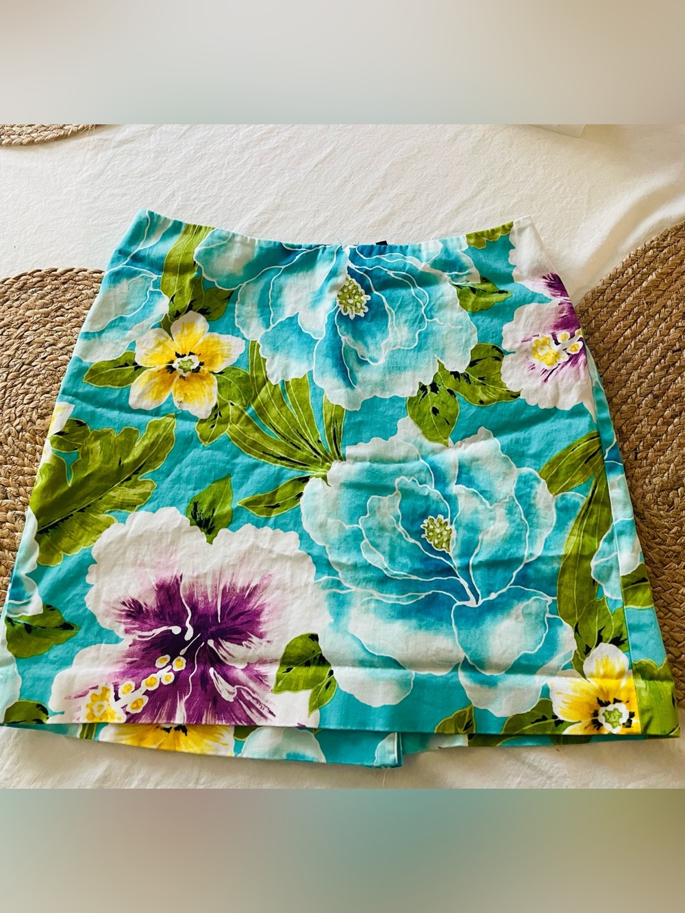 Jones New York Turquoise Floral Cotton-Blend Mini Skirt